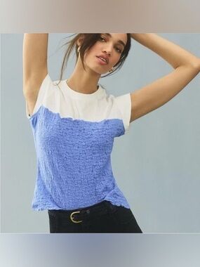 Maeve Blue & White Smocked Texture Muscle Tee